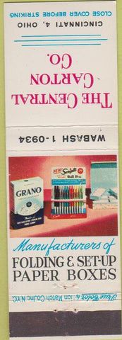 Matchbook Cover - Central Carton Co Cincinnati OH paper boxes