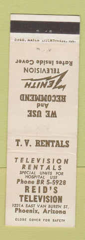 Matchbook Cover - Reid's TV Phoenix AZ Zenith TV