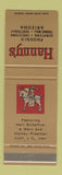 Matchbook Cover - Hanny's Men's Clothes Phoenix AZ Hickey Freeman