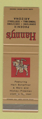 Matchbook Cover - Hanny's Men's Clothes Phoenix AZ Hickey Freeman
