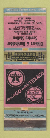 Matchbook Cover - Dikkers Burkholder Texaco oil gas Freeport IL WORN