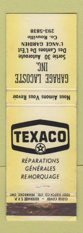 Matchbook Cover - Texaco oil gas Garage Lacoste Rouville QC