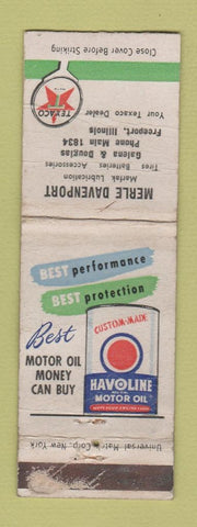 Matchbook Cover - Texaco oil gas Merle Davenport Freeport IL WORN