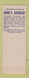 Matchbook Cover - John Krueger Civil Judge Election Milwaukee WI
