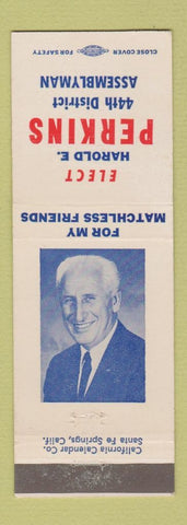 Matchbook Cover - Harold Perkins Assemblyman Election CA?