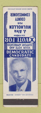 Matchbook Cover - J Alva Mulhollen for County Commissioner Weirton WV