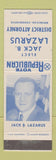 Matchbook Cover - Jack B Lazarus District Attorney