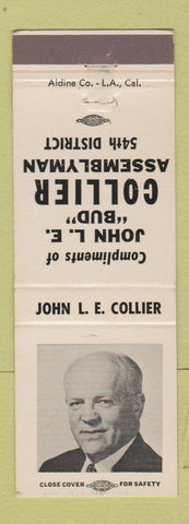 Matchbook Cover - John LE Bud Collier Assemblyman Election CA?