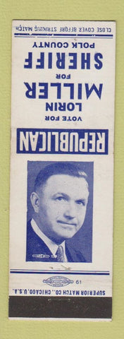 Matchbook Cover - Lorin Miller for Sheriff Polk County 1950