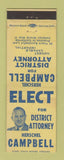 Matchbook Cover - Herschel Campbell District Attorney Election WEAR