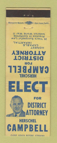 Matchbook Cover - Herschel Campbell District Attorney Election WEAR