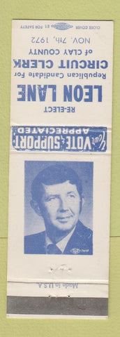 Matchbook Cover - Leon Lake Circuit Clerk Election Clay County 1972