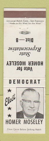 Matchbook Cover - Homer Moseley State Rep Election CA?