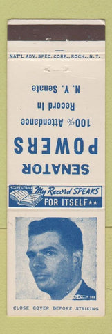 Matchbook Cover - Senator Powers Election New York NY