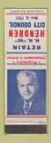Matchbook Cover - HH Hendren City Council 1951 Election WEAR