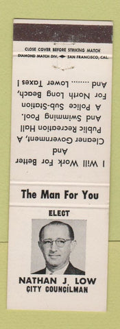 Matchbook Cover - Nathan J Low City Councilman Election