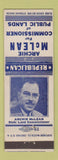 Matchbook Cover - Archie McLean Commissioner of Public Lands Election