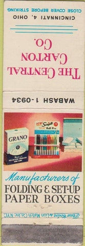 Matchbook Cover - Central Carton Co Cincinnati OH paper boxes