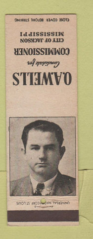 Matchbook Cover - OA Wells Commissioner Election Jackson MS