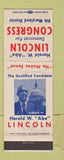 Matchbook Cover - Harold Abe Lincoln Congress Election MD WEAR