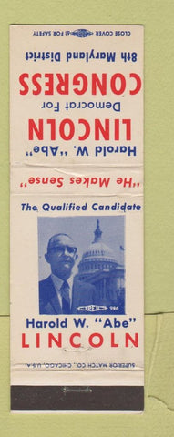 Matchbook Cover - Harold Abe Lincoln Congress Election MD WEAR