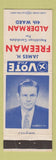 Matchbook Cover - James Freeman Alderman 4th Ward Election Kenosha WI