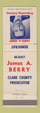 Matchbook Cover - James A Berry Clark County Prosecutor