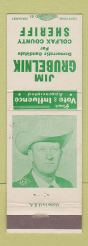 Matchbook Cover - Jim Grubelink Sheriff Election Colfax County NM