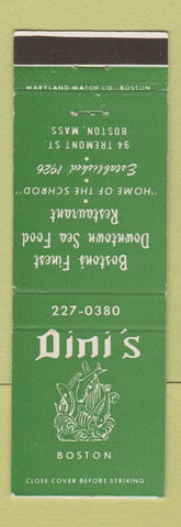 Matchbook Cover - Dini's Restaurant Boston MA