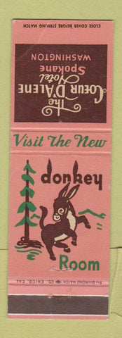 Matchbook Cover - Coeur D'Alene Hotel Spokane WA Donkey Room WEAR