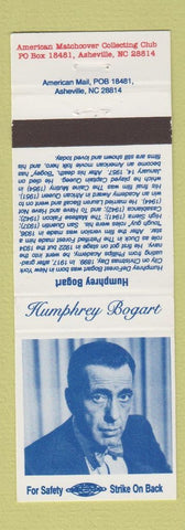 Matchbook Cover - American Match Club Asheville NC Humphrey Bogart
