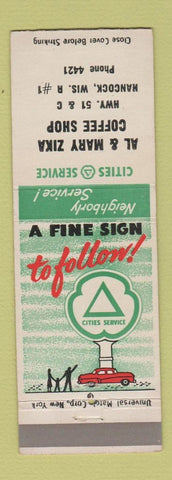 Matchbook Cover - Cities oil gas Al Mary Zika Hancock WI
