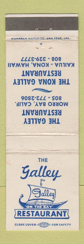 Matchbook Cover - Galley Restaurant Morro Bay CA Kailua Kona Hawaii WEAR