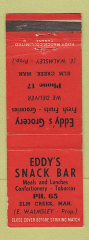 Matchbook Cover - Eddy's Snack Bar Elm Creek MB grocery WEAR