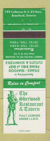 Matchbook Cover - Sherwood Restaurant Tavern Brantford ON