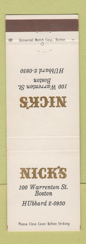 Matchbook Cover - Nick's Boston MA