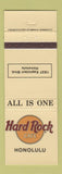 Matchbook Cover - Hard Rock Cafe Honolulu Hawaii