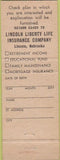 Matchbook Cover - Lincoln Liberty Life Insurance NE