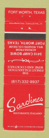 Matchbook Cover - Sardines Italian Restaurant Fort Worth TX