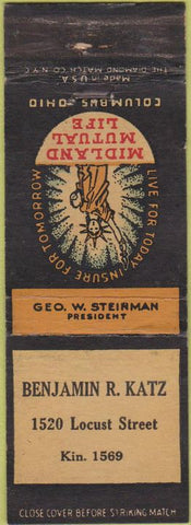 Matchbook Cover - Midland Mutual Life Insurance Benjamin Katz