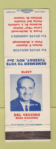 Matchbook Cover - Del Veccio State Assembly Election Scotch Plains NJ