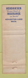 Matchbook Cover - Hendriksen Insurance Houghton Lake MI WEAR