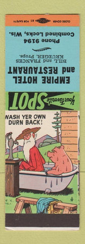 Matchbook Cover - Empire Hotel Restaurant Combined Locks WI hillbilly SAMPLE