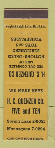 Matchbook Cover - HC Quenzer Five and Ten Spring Lake Manasquan NJ