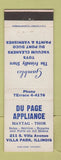 Matchbook Cover - Du Page Appliance Maytag Thor Villa Park IL Vacuum Cleaners