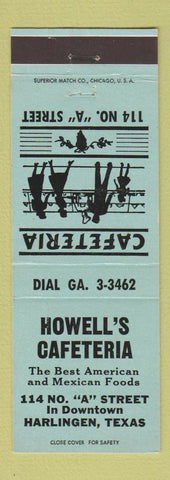 Matchbook Cover - Howell's Cafeteria Harlingen TX