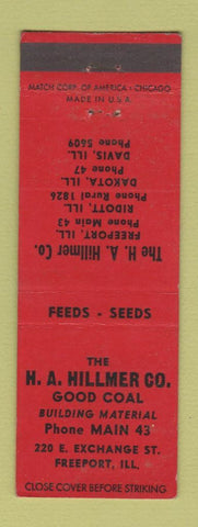 Matchbook Cover ?ï?¾?? HA Hillmer Coal Freeport Ridott Dakota Davis IL
