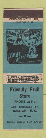 Matchbook Cover - Friendly Fruit Store Raleigh NC