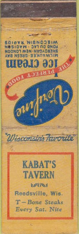Matchbook Cover - Kabat's Tavern Reedsville WI Verifine Ice Cream WORN