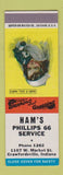 Matchbook Cover - Ham's Phillips 66 oil gas Crawfordsville IN SAMPLE